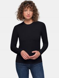 Damen Strickpullover aus Baumwolle in Schwarz mit Rundhals und Rippbündchen